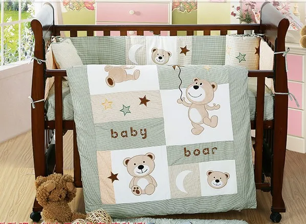 

7PCS embroidered Arrived Hot bed linen baby Bedding sets,include(bumper+duvet+sheet+pillow)