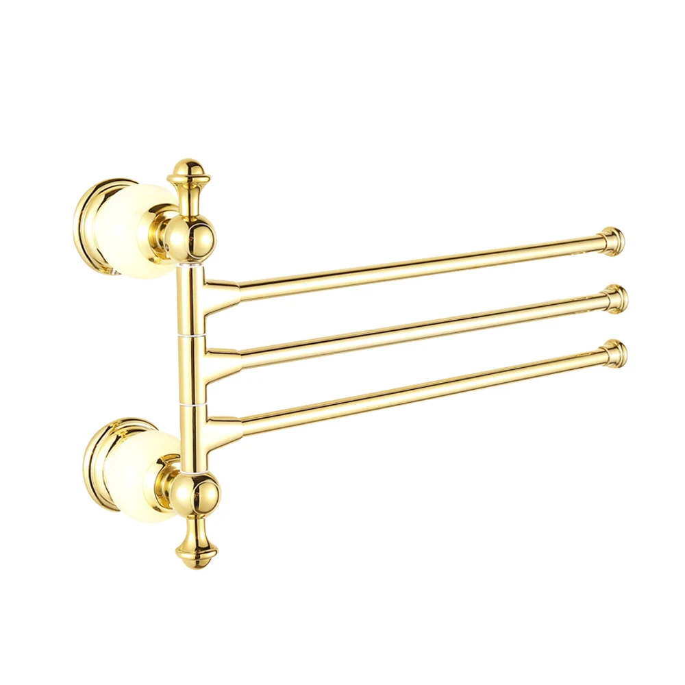 

Shiny brass gold towel rack crystal and diamond towel bar 3 41CM wall-mounted towel rack 180 degree rotatable bathroom pendant