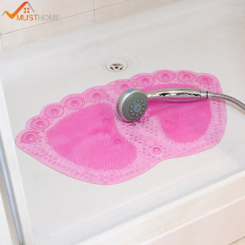 36*60cm Transparent Cartoon foot shaped bath mat pvc non slip bath mat