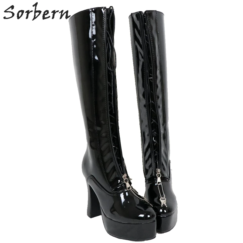 Sorbern/женские ботинки на молнии с замочком; обувь на квадратном каблуке с круглым носком; обувь на платформе со шнуровкой в готическом стиле; ботинки на квадратном каблуке; широкий покрой