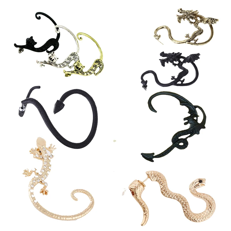 

Exaggerated Neo-goths Alloy Stud Earring Retro Creative Gecko Snake Cat Dragon Ears Hang Earring Women Fashion Jewelry Bijoux