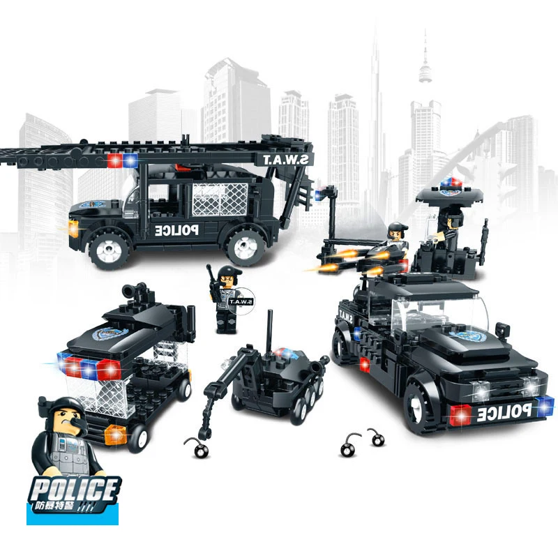 

284pcs Children's building blocks toy Compatible Legoingly city SWAT Series 3 in 1 Retriever Dog Demolition Anti-riot Vehicle