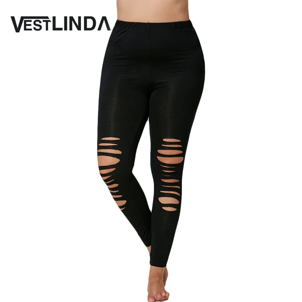 Plus Size Grey Hollow Out Leggings