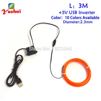 

2019 Hot Electroluminescent 3Meters EL Wire 5V Flexible Neon Light Glow Rope tape Cable Strip Neon Lights Festival Decoration