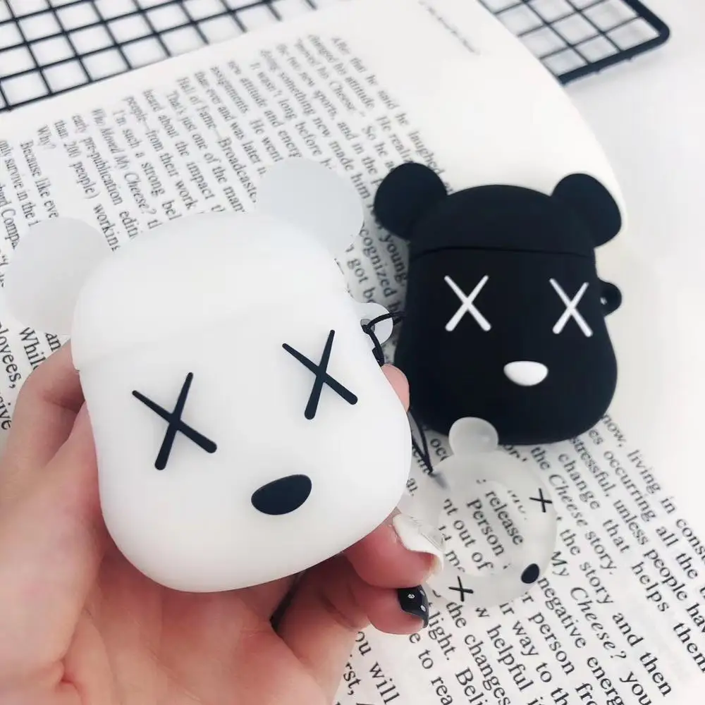 

Hot 3D cute bear X KAWS soft silicon Wireless Earphone Charging Cover Bag for Apple AirPods 1 2 Anti-fall Bluetooth Headset Box