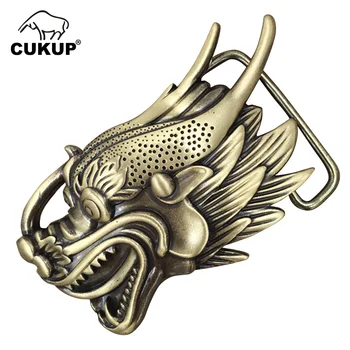 

CUKUP Unique Design Chinese Dragon Head Pattern Cowboy Belt Buckle Solid Copper Buckles Ancient Character Phantom BRK016