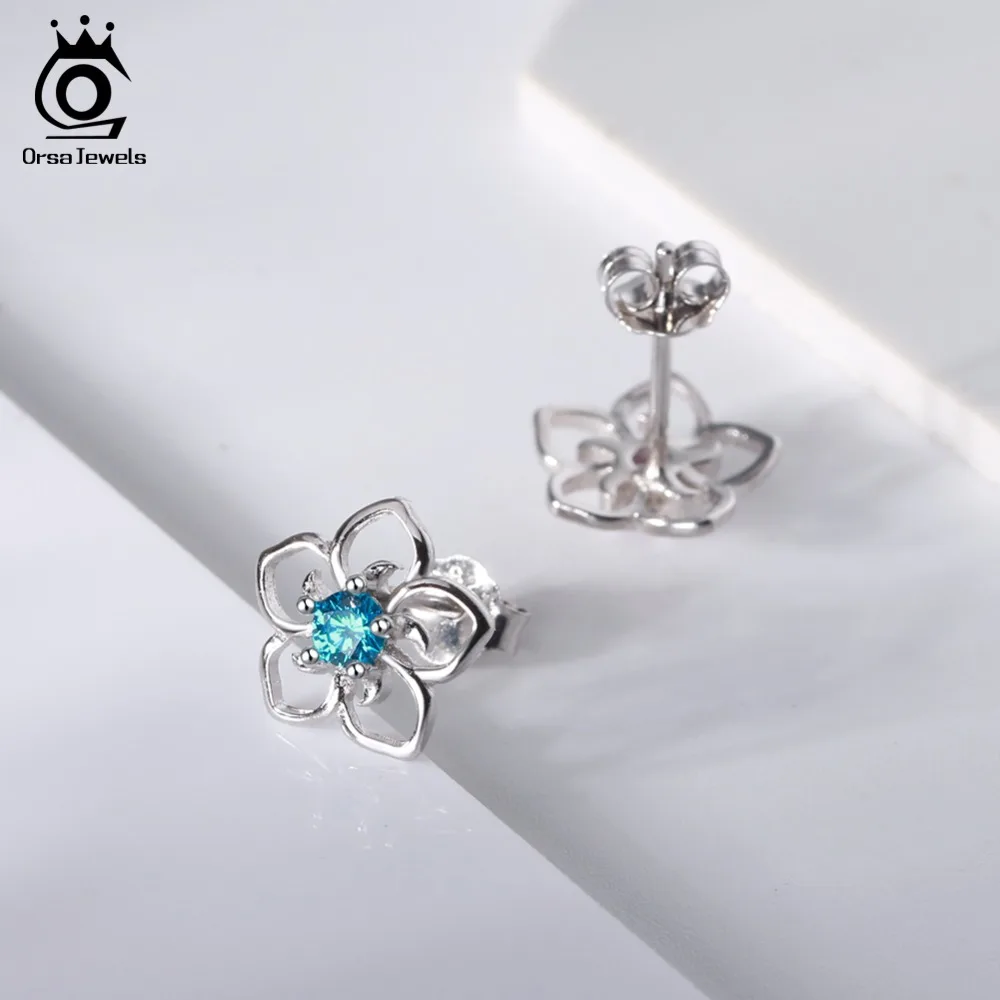 ORSA JEWELS Подлинная 925 пробы Серебряный набор украшений для женщин полый цветок форма AAA прозрачный фиолетовый синий красный CZ Ювелирные изделия SS22