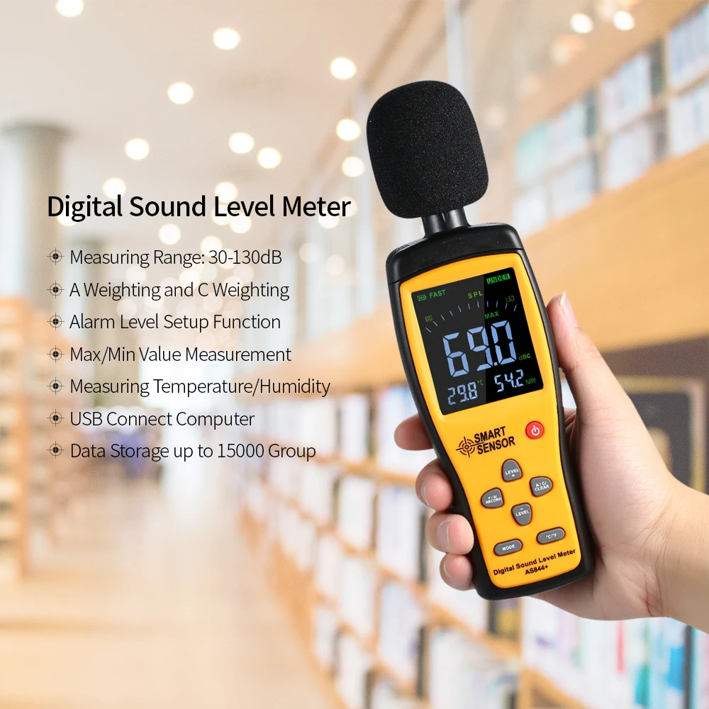 Умный датчик AS844+ цифровой USB децибел контрольный тестер шумомер ЖК-измеритель уровня звука 30-130 дБ громкость шума