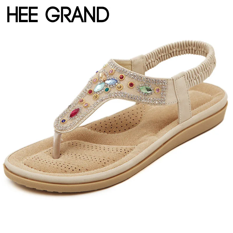 

HEE GRAND Crystal Flip Flops Summer Gladiator Sandals Platform Shoes Woman Rhinestone Flats Soft Creepers Size 35-40 XWZ2289