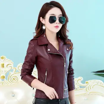 

OEAID Fashion large size 3XL motorcycle leather jacket women leather coat 2020 new short slim turn-down collar jackets female