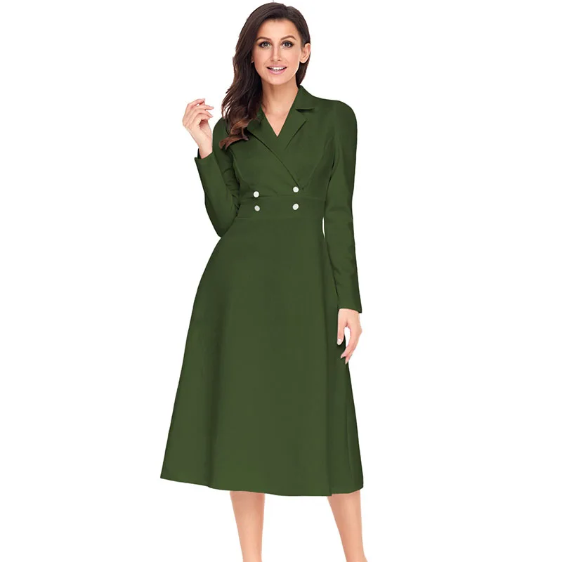 Army-Green-Vintage-Button-Collared-Fit-and-flare-Dress-LC61803-9-1