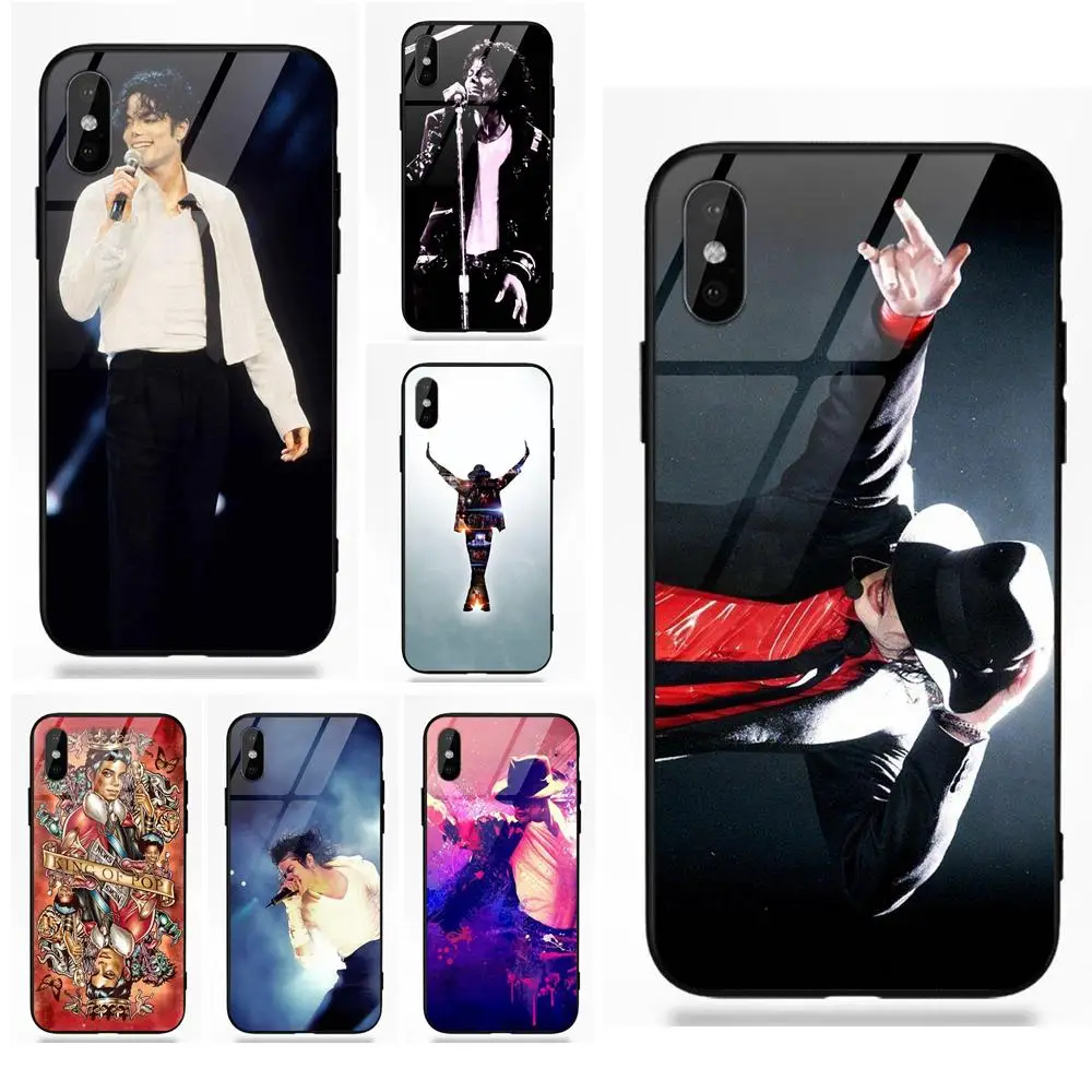 

For Apple iPhone 5 5C 5S SE 6 6S 7 8 Plus X XS Max XR Soft TPU Frame+Tempered Glass Protective Cover Case Michael Jackson