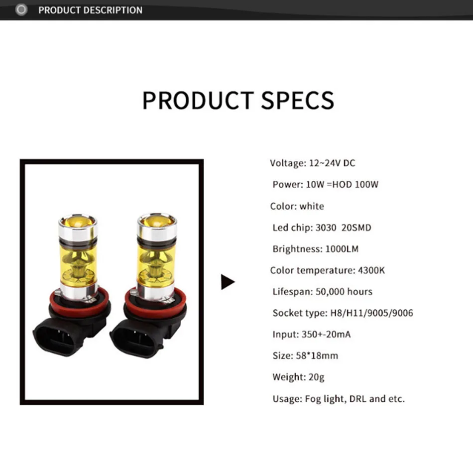 1 шт. 100 Вт 9005 9006 H8 H11 3030 20 SMD СВЕТОДИОДНЫЙ высокое Мощность спереди Противотуманные огни лампы желтый светильник и т. д. для bmw e46 e90 e81 e83 M6