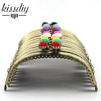 

KISSDIY 10pcs 12.5CM Candy Rose Flower Head metal purse frame antique Bronze Metal Coining Pattern Kiss Clasp Bag Accessories