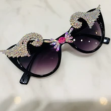 Новинка, элегантные женские солнцезащитные очки "кошачий глаз", женские роскошные брендовые дизайнерские цветные солнцезащитные очки с драгоценными камнями, Женские винтажные солнцезащитные очки