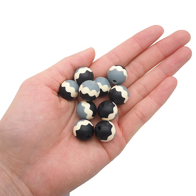 10Pcs Baby Stripe Teething Silicone Beads DIY Chewable Necklace Teether Making