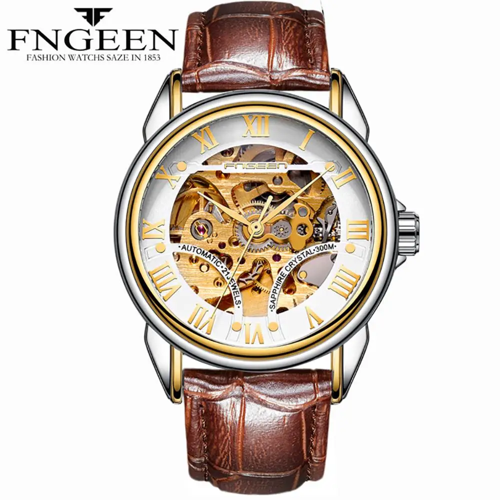 

Waterproof Resistant Strap Watch Automatic Mechanical Men Watch Luxury Faux Leather Quartz Analog Business Wrist Men's Clock