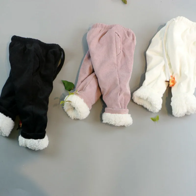 

2017 Baby Warm Corduroy Pants for Girls Children Plus Lamb Velvet Thick Infant Winter Pants Newborn Leggings Casual Trousers