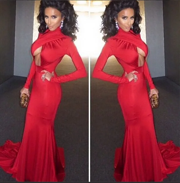 long sleeve turtleneck prom dress