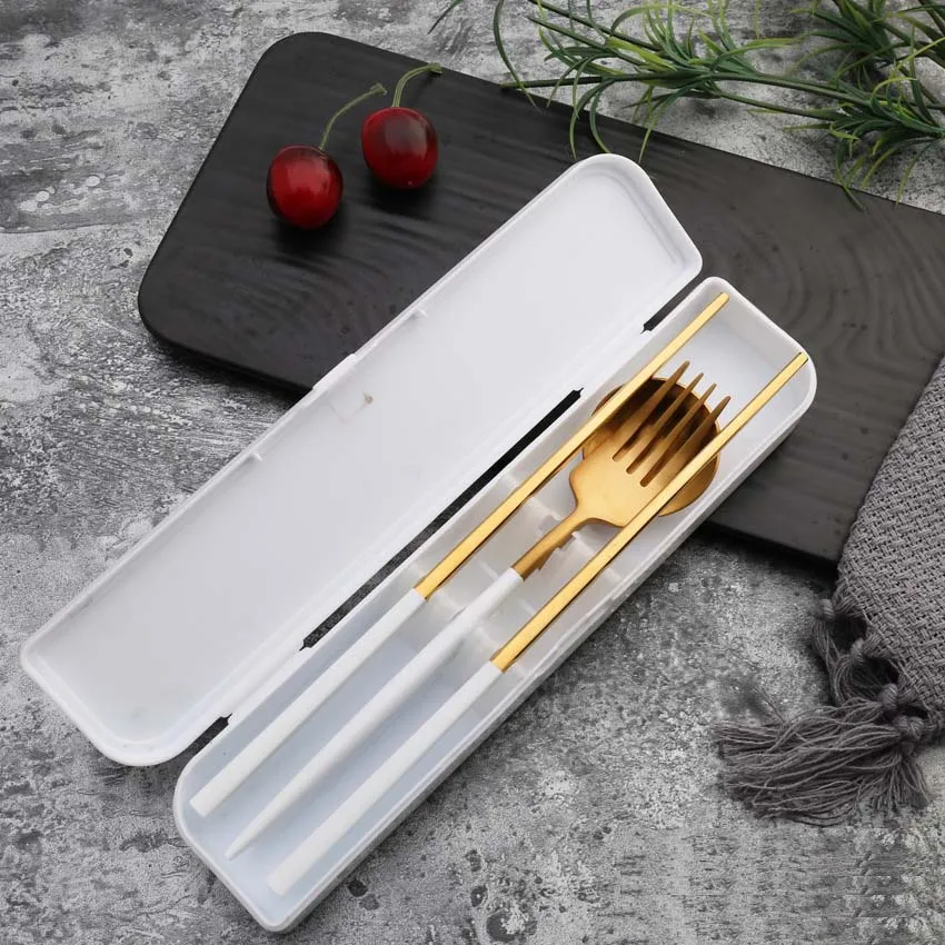 

Reusable Utensils with Case Portable Travel Stainless Steel Dinnerware Set Spoon Fork Chopsticks Straw Bag Cloth Cutlery Sets