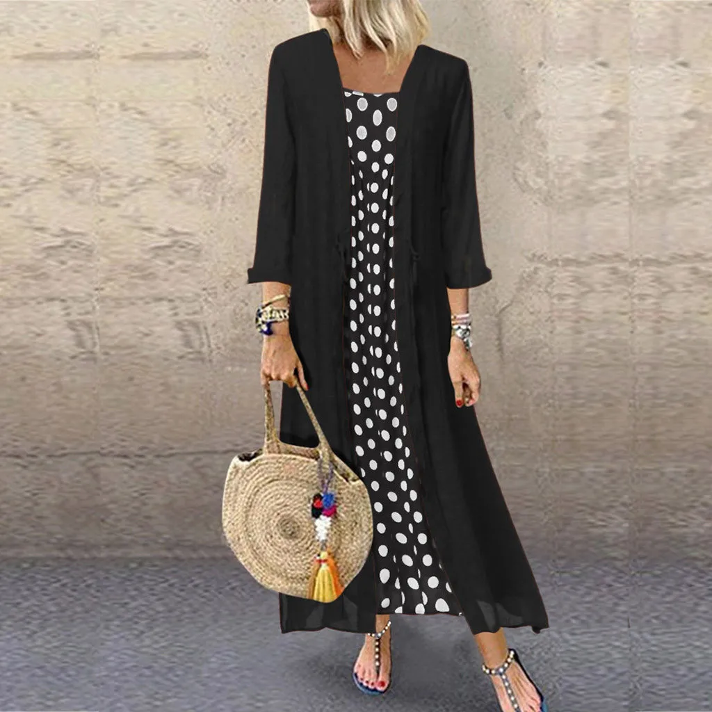

Fashion Bohemia Dress Dot Printing 3/4 Sleeve O-Neck Dress Loose Casual Maxi Dresses Vestidos De Verano Mujeres 2019 #F
