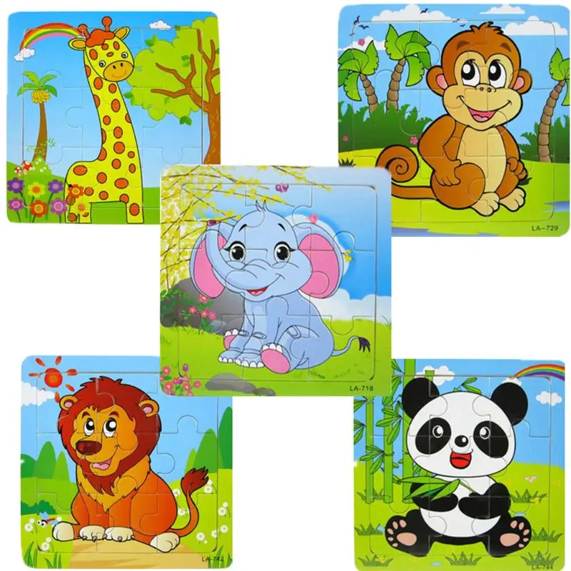 

5PCS Kids Puzzles Toys For 2-4 Ages Wooden Animals Educational Puzzle Elephant Giraffe Monkey Lion Panda Set 9 Pieces Autism