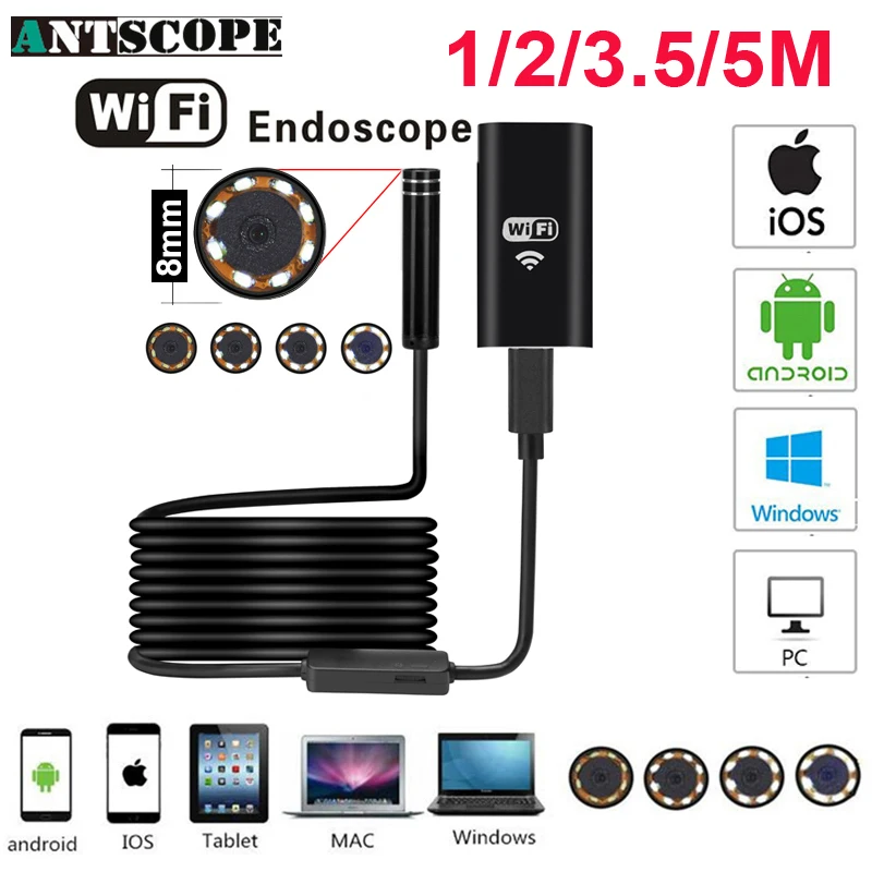 Antscope Wifi Endoscope Camera Android 720P Iphone Borescope Camera Endoscopio Semi Rigid Hard Tube and Softwire iOS Endoscope
