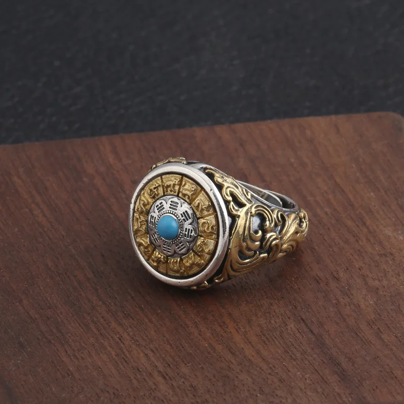 Тибетский Будда 925 пробы серебряные ювелирные изделия шесть слов 'мантровые кольца с камнями для женщин и мужчин Ом Багуа вращающийся