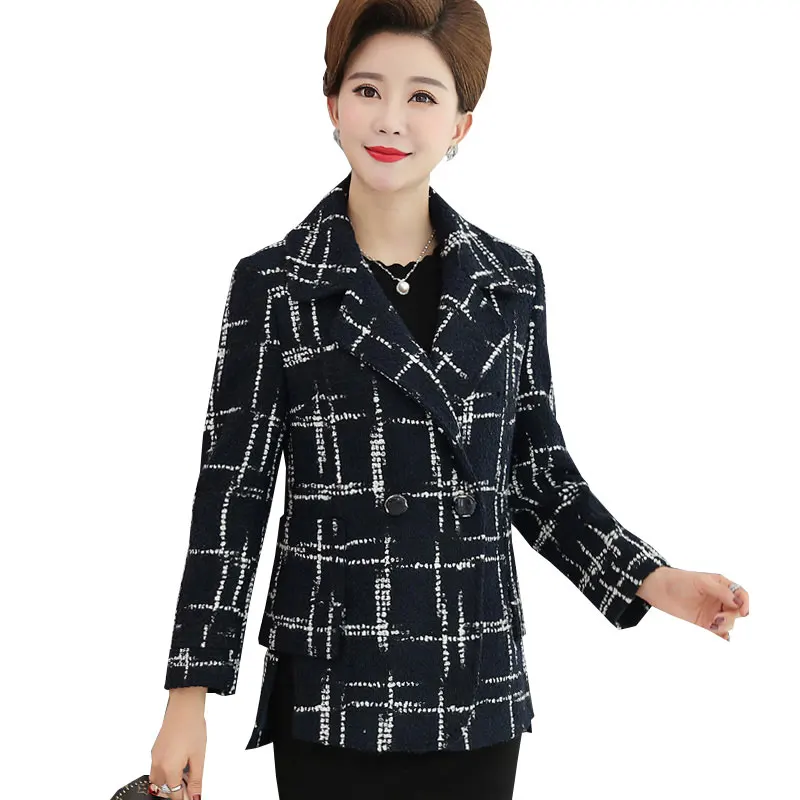 

Plus size Middle aged Plaid Autumn Winter Wool Coat Women Jacket 2018 New Top Quality Lattice Womens Cashmere Coats Casaco Z536
