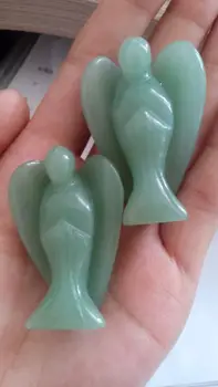 

free shipping A Pair Interesting Green Jade Stone Carved Angel Small statue 2inch