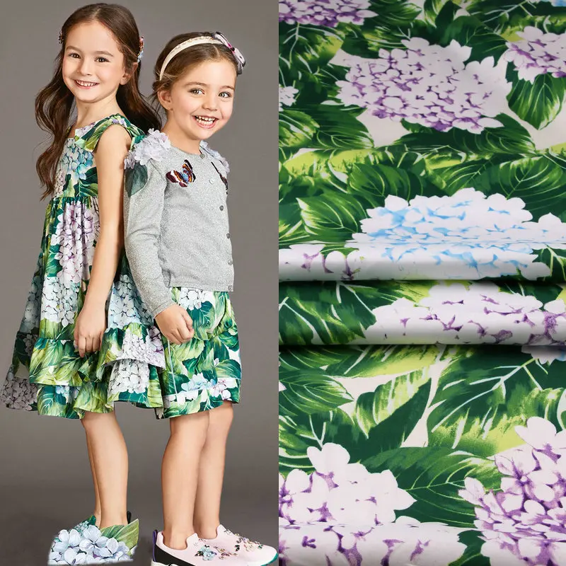 Cotton cloth, parent-child Hydrangea, cotton printed garment fabric, handmade DIY spring summer dress, pure cotton fabric.