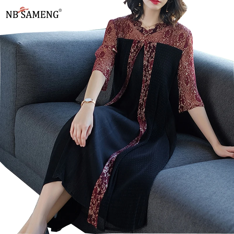 2018 Elegant Embroidered Lace Dress Women Loose Patchwork Dresses OL