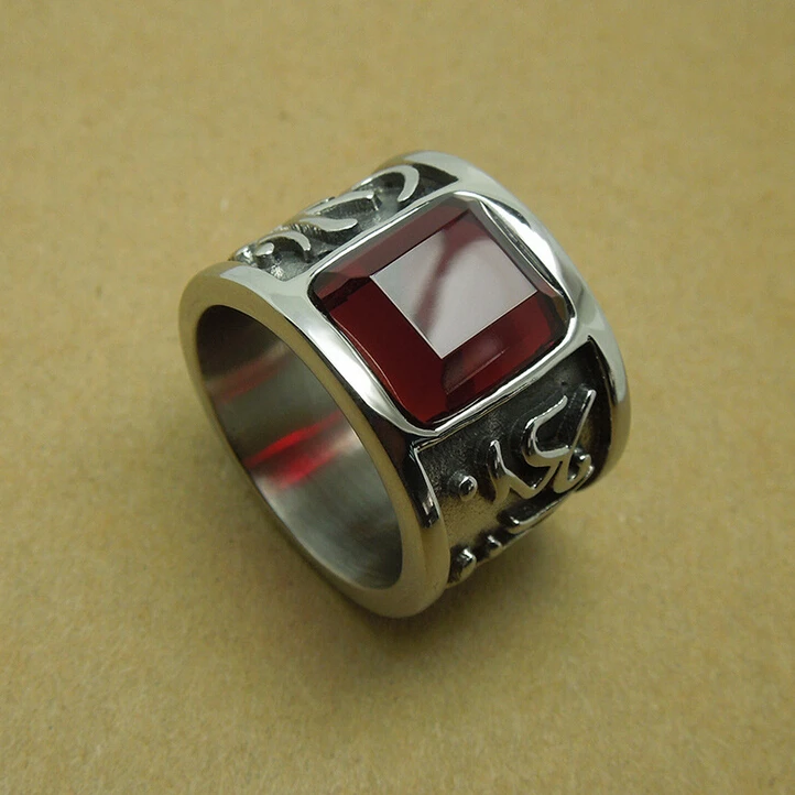 Мужское кольцо с красным камнем из нержавеющей стали|rings with red stones|ring forrings for men |