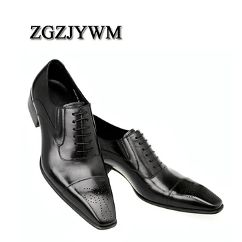 

ZGZJYWM New Fashion Comfortable Black/Red Genuine Leather Lace-Up Pointed Toe Flat Man Casual Classic Gentleman Shoes