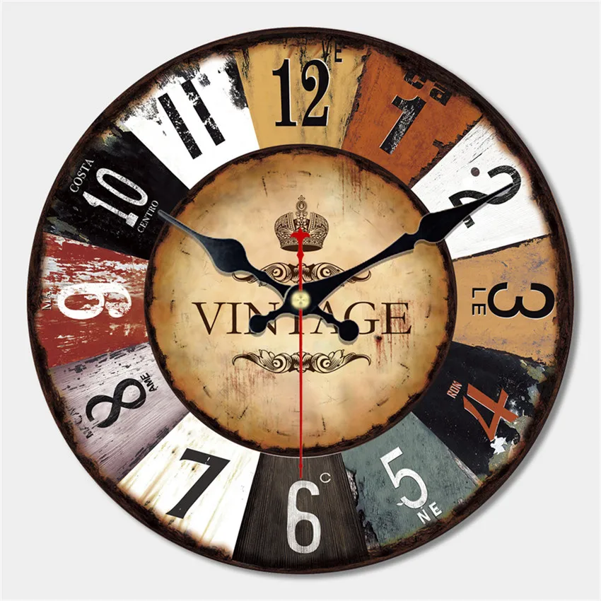Goede WONZOM Artistieke Stille Retro Creatieve Moderne Ontwerp Ronde Vintage Schoen Decoratieve Antieke Houten Thuis Grote Wandklok Gift 2017