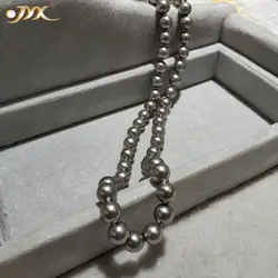 JYX элегантный корпус жемчужное ожерелье ювелирные изделия 8-8,5 мм Круглый Серый Цвет Морская раковина жемчужное ожерелье 18 "высокий блеск