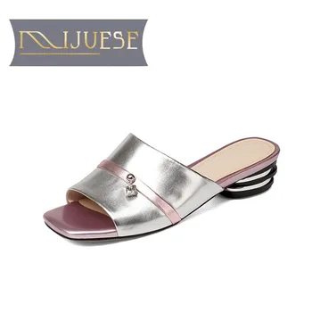 

MLJUESE 2018 women slippers summer style crystal summer silver color slides sandals women size 34-43