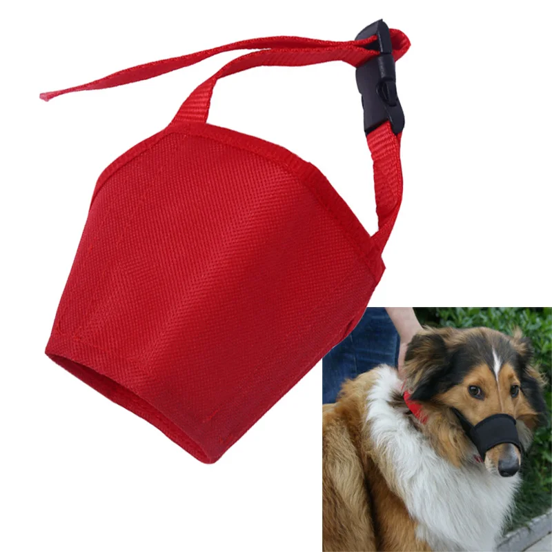 Red Pet Nylon Adjustable Mask Bark Bite Soft Mouth Muzzle Grooming Anti