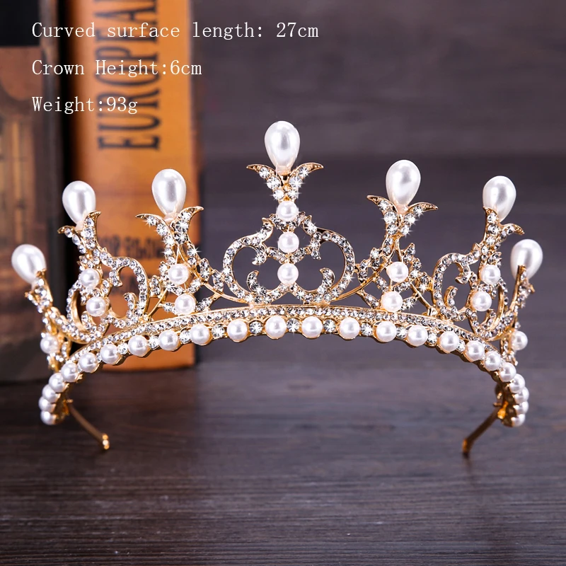 Модные новые серебряные золотые аксессуары для волос королева принцесса свадебная корона-Тиара жемчуг стразы свадебные женские украшения для волос