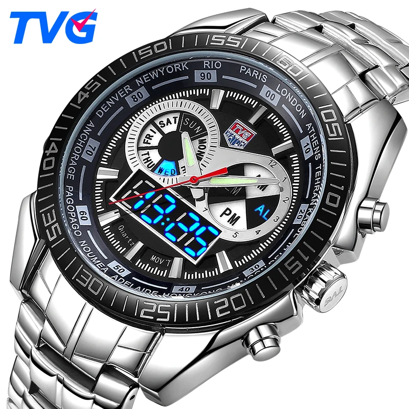 TVG Luxury Brand Watch Men Waterproof Sport Digital LED Watch Military Quartz WristWatches Clock Men Relogio