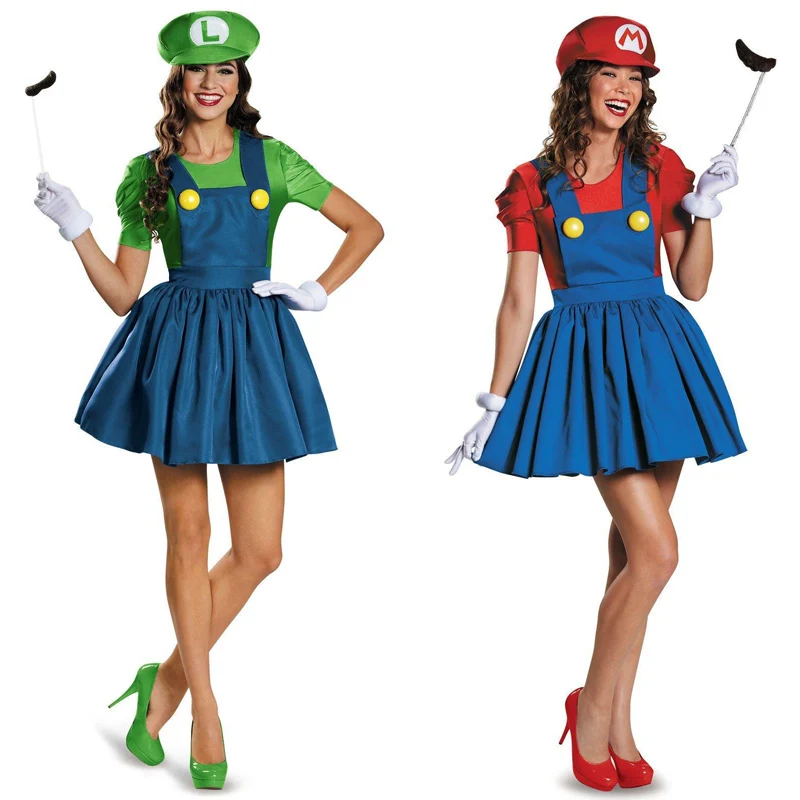 Women Ladies Super Plumber Bros 80s Video Game Fancy Dress Work Woman Costume