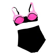 Новые sexy bikinis swimsuit женщин высокой талией молнии купальный костюм плавать короткий Топ Push Up Бикини Установить Пляж Старинные Ретро Пляж Wea