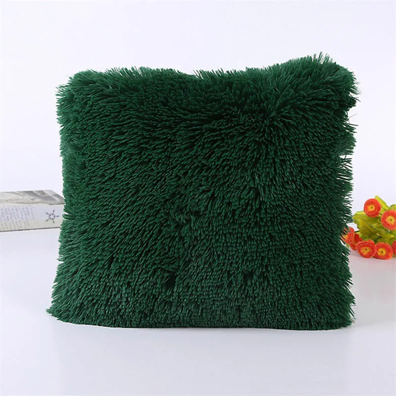Мягкий плюшевый чехол для подушки с квадратной талией, декоративная наволочка 43*43 см - Цвет: dark green