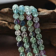 Joanlyn Класс в натуральный многоцветный Бусины Из флюорита не Окрашенные Круглый с резными волны 15 дюймов Strand FL32