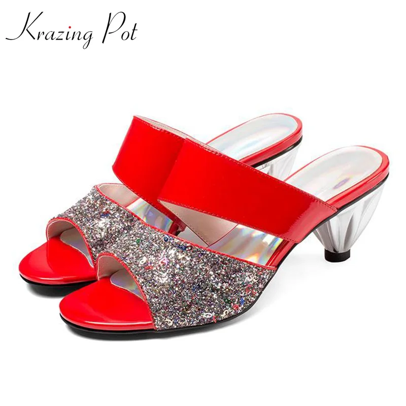 

Krazing Pot recommend princess design genuine leather bling sandals high quality women crystal high heel diamod summer mules L91