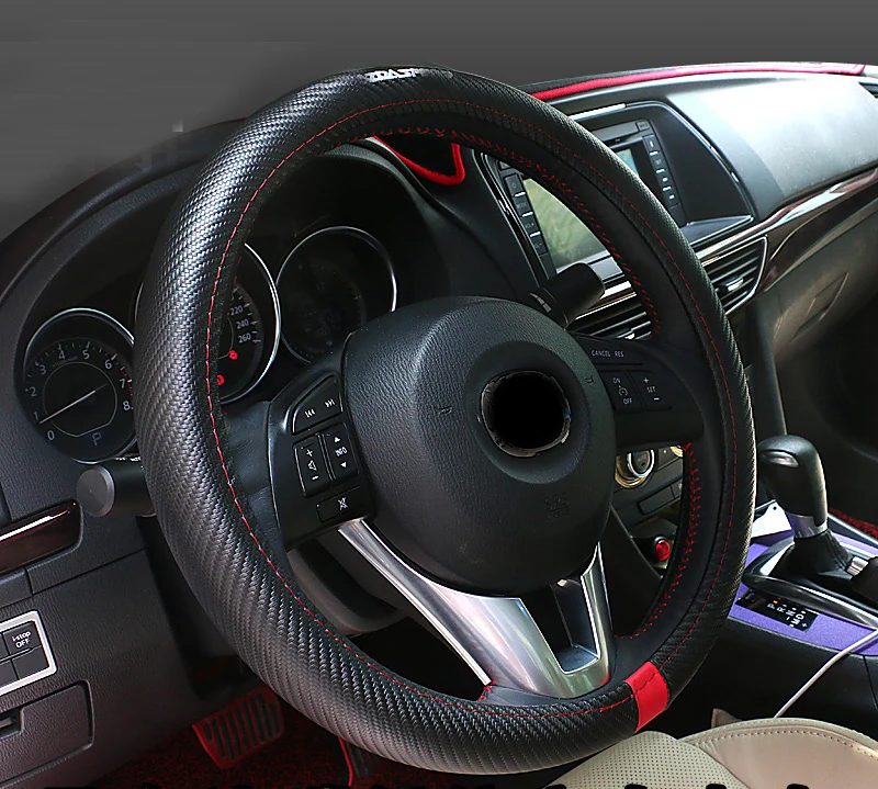 

1pc for Mazda 3 Axela cx-5 Steering wheel cover top layer Genuine leather Carbon fiber pattern