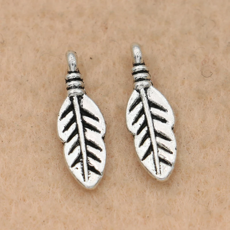 

KJjewel Leaf Charm Pendant Tibetan Silver Plated Jewelry DIY Making Necklace Accessories Handmade 17x6mm 30pcs/lot