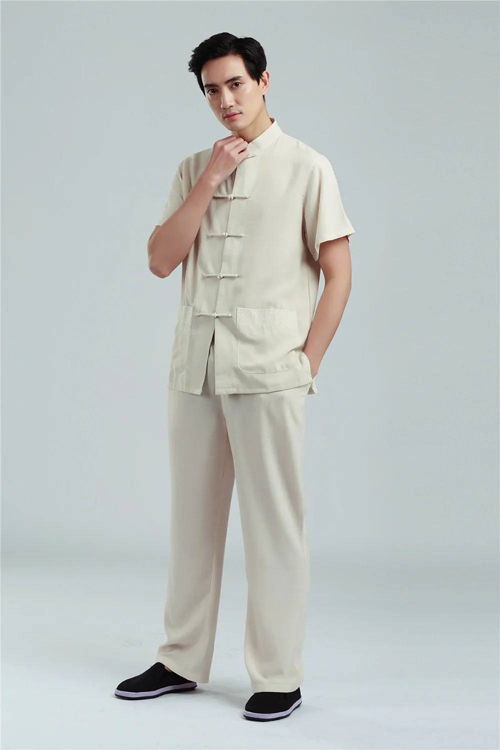 Шанхай история Китайский Мужской тайцзи комплект одежды тайцзи костюм мужской Китайский кунг-фу комплект рубашка с коротким рукавом+ брюки