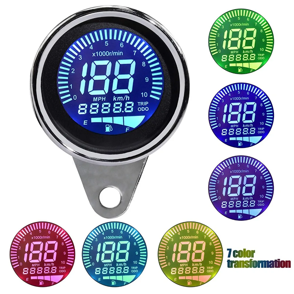 1 pcs 12V 7 Colors LCD Universal Motorcycle Speedometer Odometer