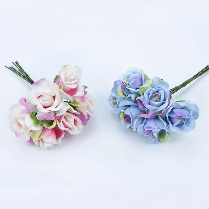 6 Pieces decorative flowers wreaths silk roses diy gifts candy box scrapbooking home decoration accessories artificial flowers